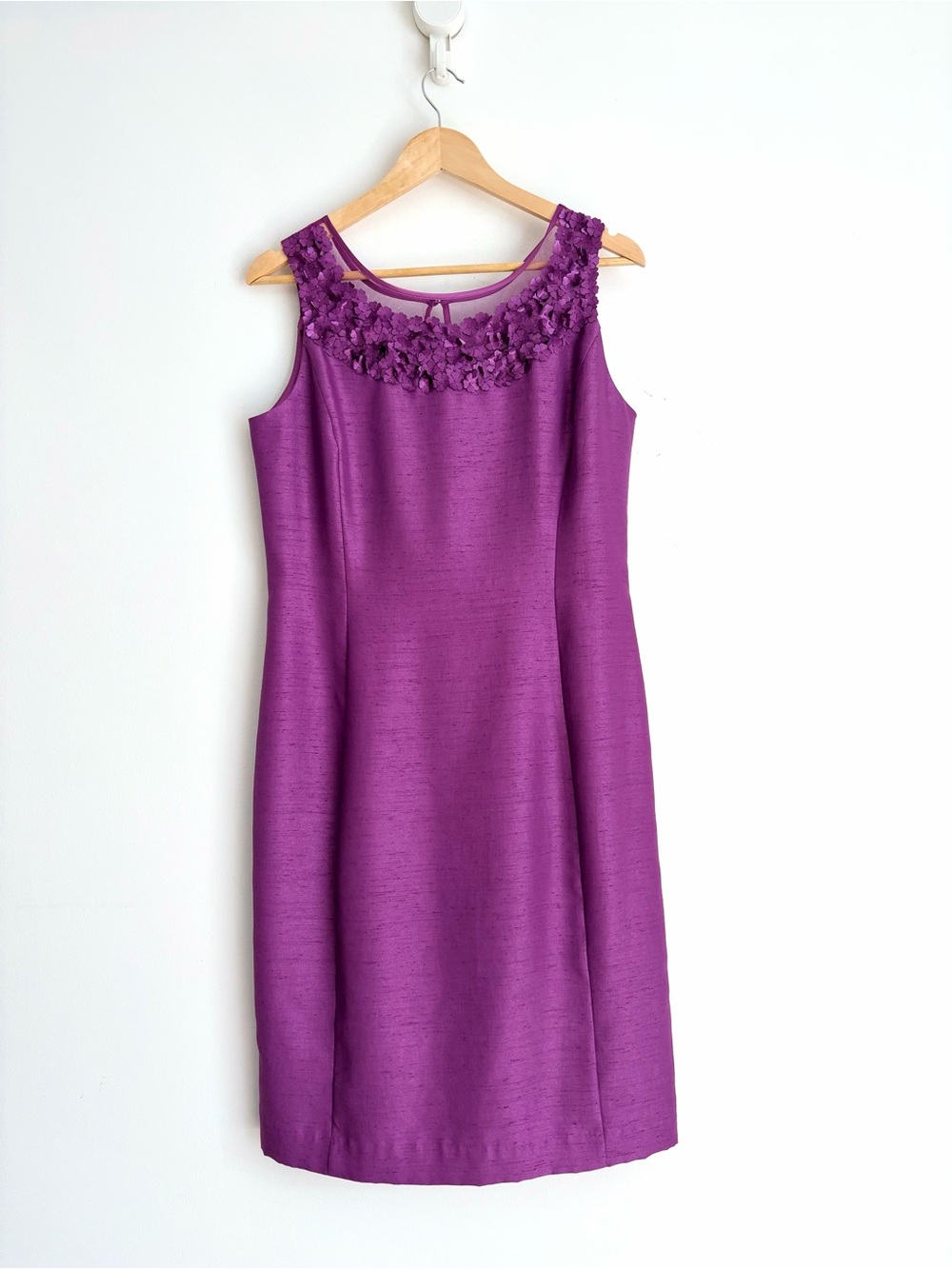 Jacques Vert Purple Floral Appliqué Sheer Mesh Cocktail Dress 10 NWOT